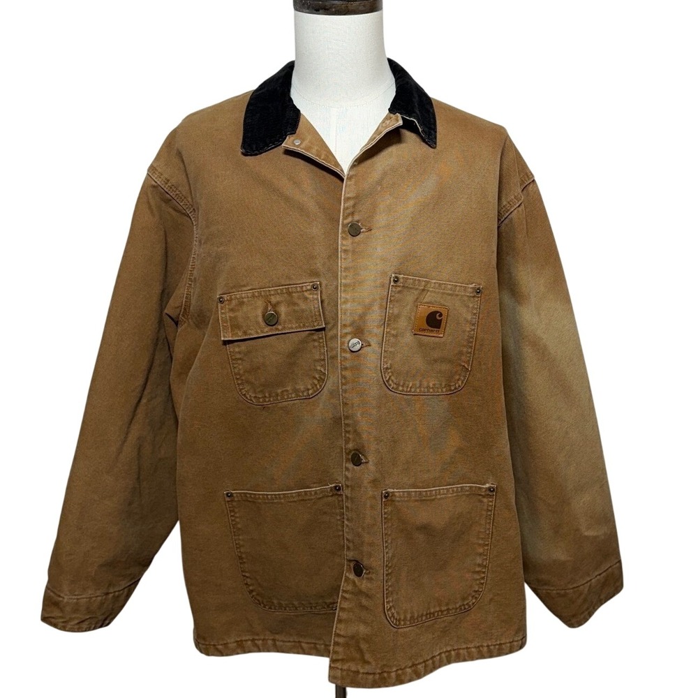 Carhartt Chore Coat Men 2XL Tan Corduroy Collar Blanket Lined Duck Canvas Jacket